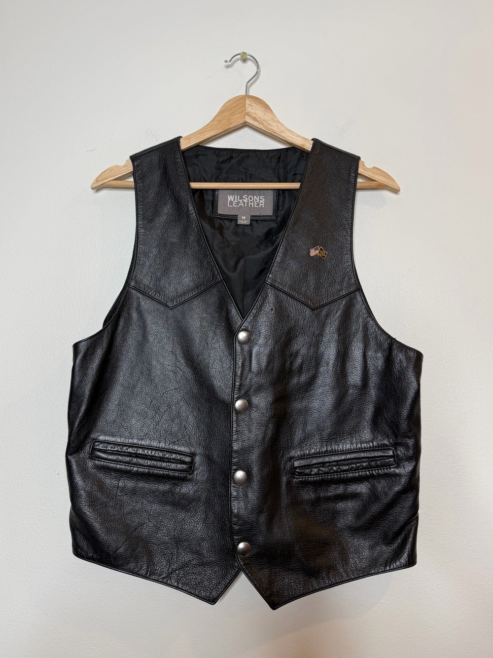 Wilson’s Leather Genuine Leather Eagle Embossed Back Motorcycle Biker Vest black